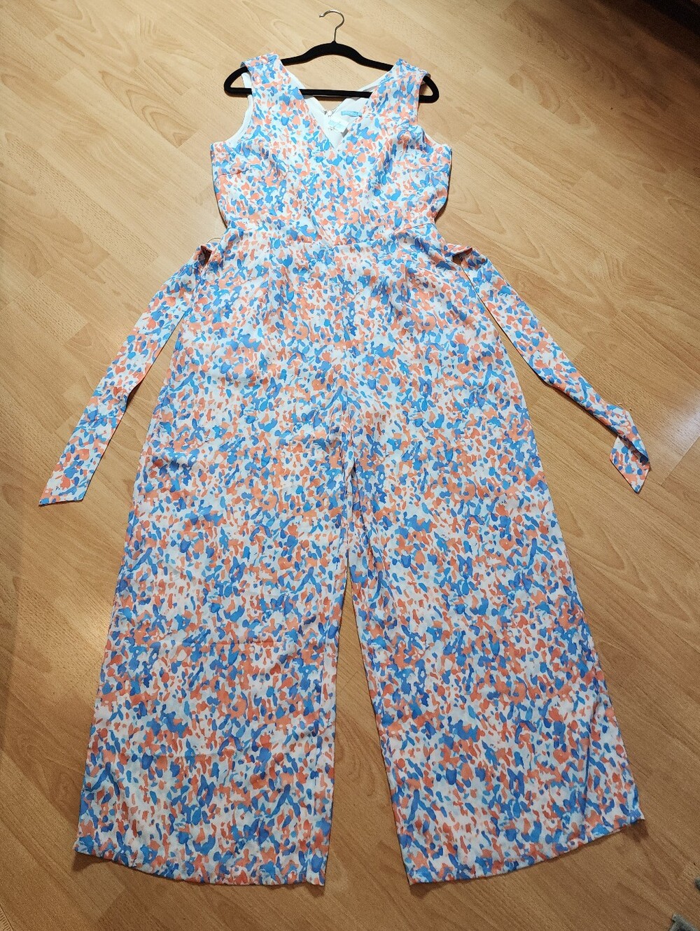 NWT J. McLaughlin Hermione V-Neck Wide Leg Sleeveless Jumpsuit Orange Blue Sz 8 - Picture 2 of 16
